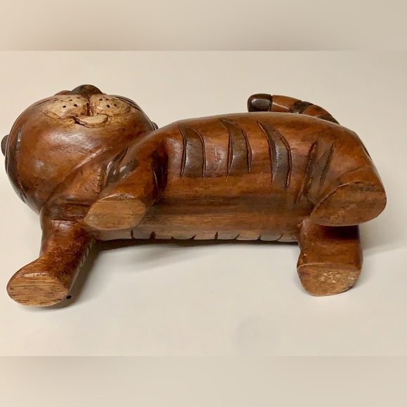 Vintage Mid Century Antique Solid Hand Carved Baby Tiger Cat Figurine Sculpture - Picture 16 of 16